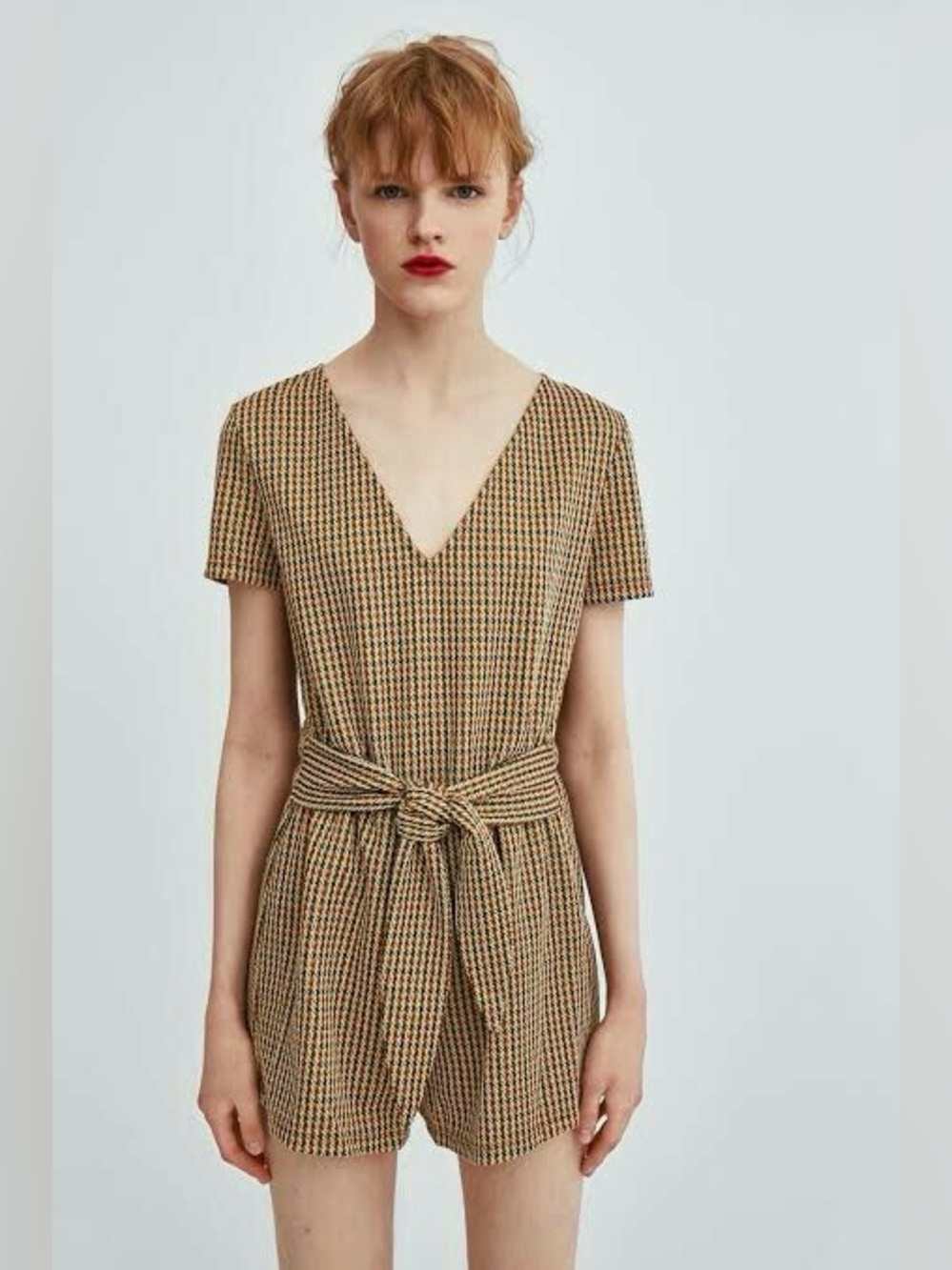 Zara Houndstooth Short Sleeve Romper